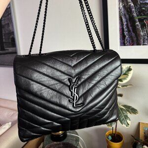 Saint Laurent Quilted Chain Shoulder Bag, Black on Black